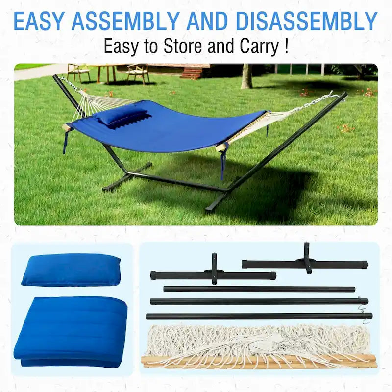 VEIKOUS 12 ft. Quilted Camping Portable Hammock with Stand and Detachable Pillow for 2-Person