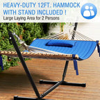 VEIKOUS 12 ft. Quilted Camping Portable Hammock with Stand and Detachable Pillow for 2-Person