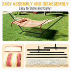 VEIKOUS 12 ft. Quilted Camping Portable Hammock with Stand and Detachable Pillow for 2-Person