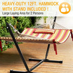 VEIKOUS 12 ft. Quilted Camping Portable Hammock with Stand and Detachable Pillow for 2-Person