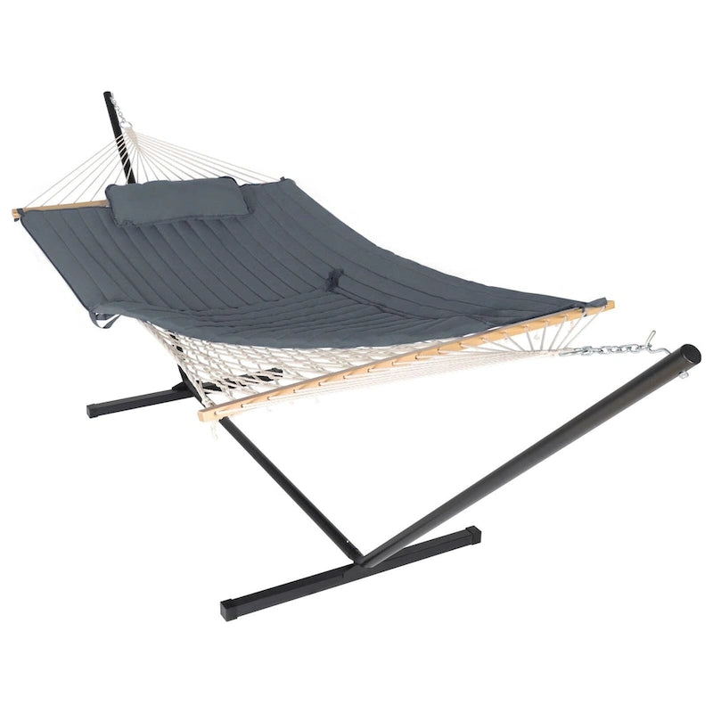VEIKOUS 12 ft. Quilted Camping Portable Hammock with Stand and Detachable Pillow for 2-Person