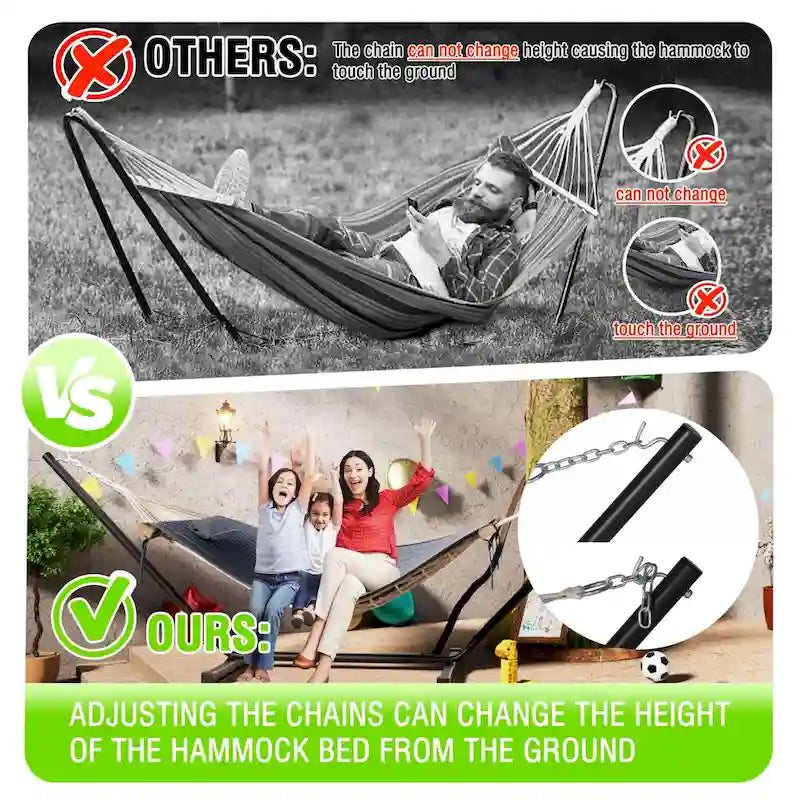 VEIKOUS 12 ft. Quilted Camping Portable Hammock with Stand and Detachable Pillow for 2-Person