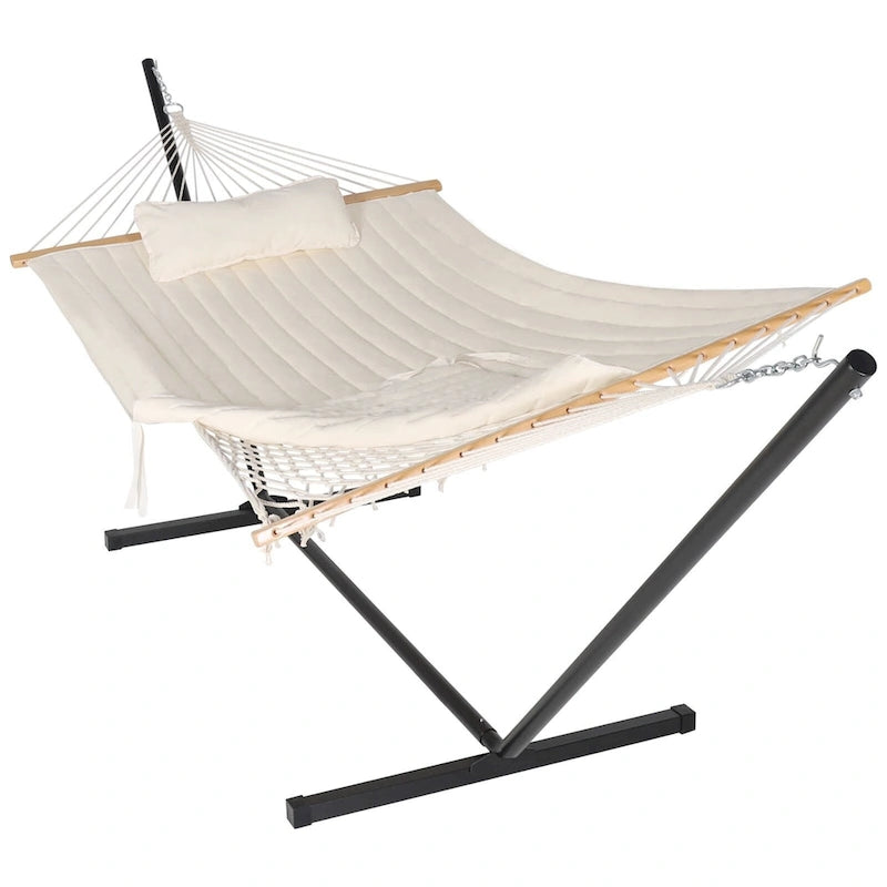 VEIKOUS 12 ft. Quilted Camping Portable Hammock with Stand and Detachable Pillow for 2-Person