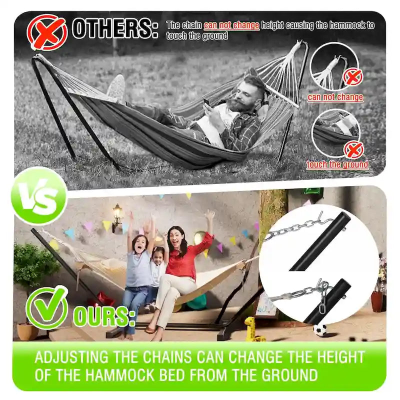 VEIKOUS 12 ft. Quilted Camping Portable Hammock with Stand and Detachable Pillow for 2-Person