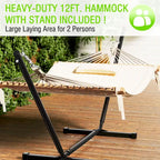 VEIKOUS 12 ft. Quilted Camping Portable Hammock with Stand and Detachable Pillow for 2-Person