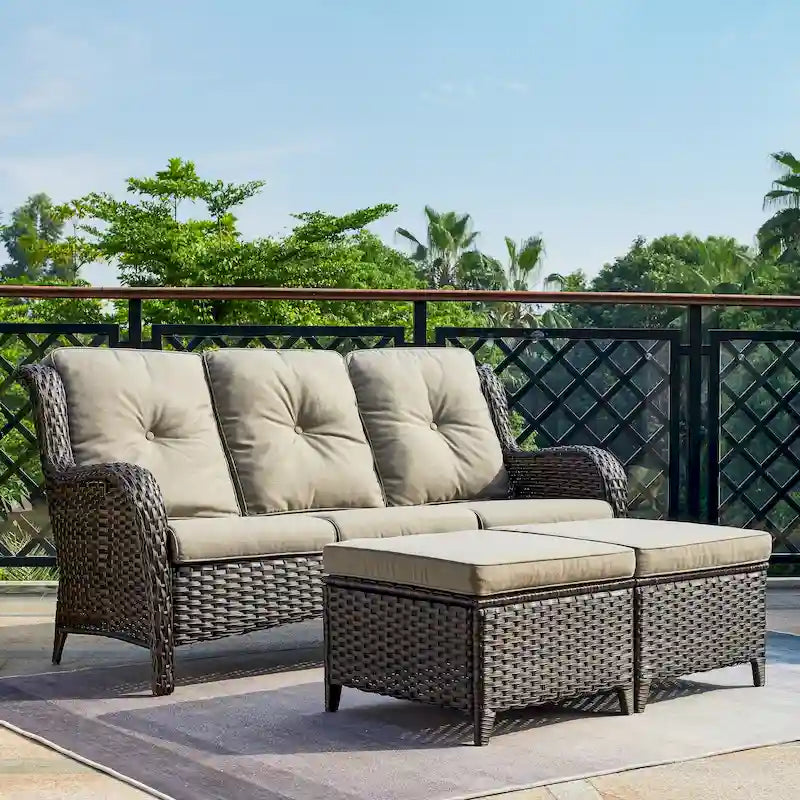 Pocassy 3-Piece Outdoor Wicker Sofa Set with Ottoman