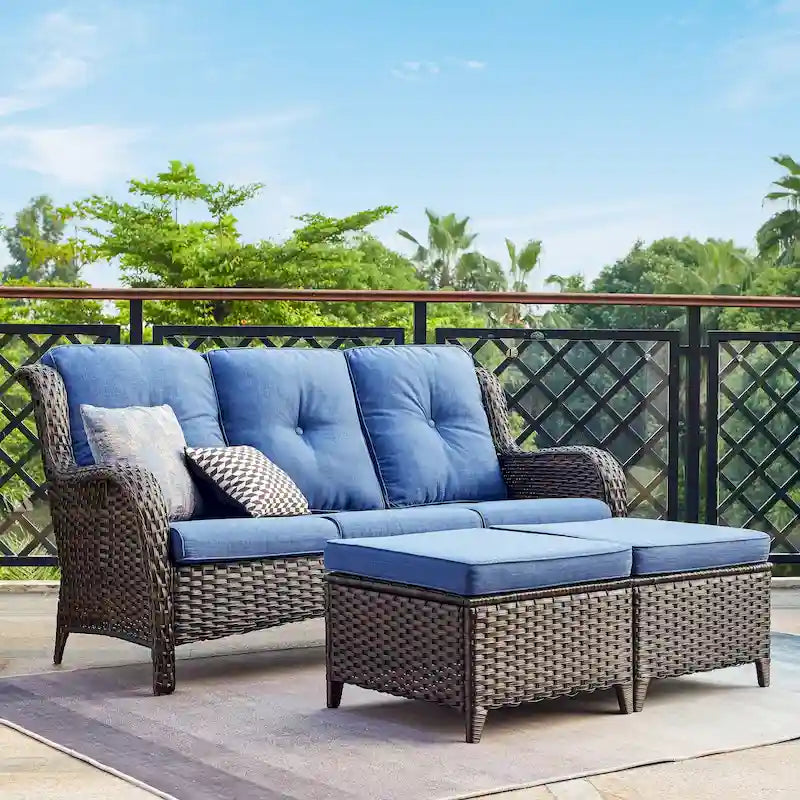 Pocassy 3-Piece Outdoor Wicker Sofa Set with Ottoman