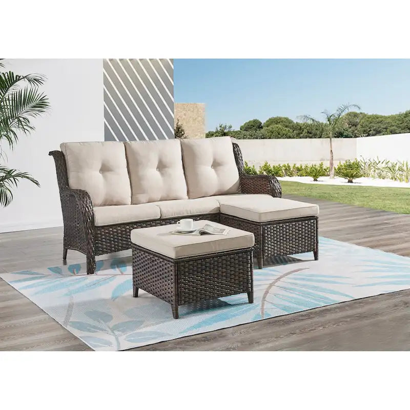 Pocassy 3-Piece Outdoor Wicker Sofa Set with Ottoman