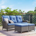 Pocassy 3-Piece Outdoor Wicker Sofa Set with Ottoman