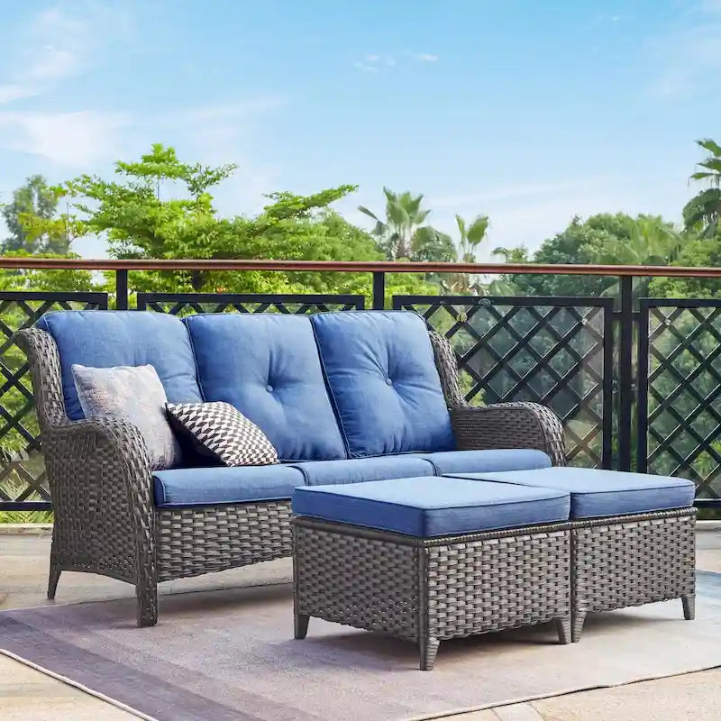 Pocassy 3-Piece Outdoor Wicker Sofa Set with Ottoman