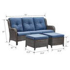 Pocassy 3-Piece Outdoor Wicker Sofa Set with Ottoman