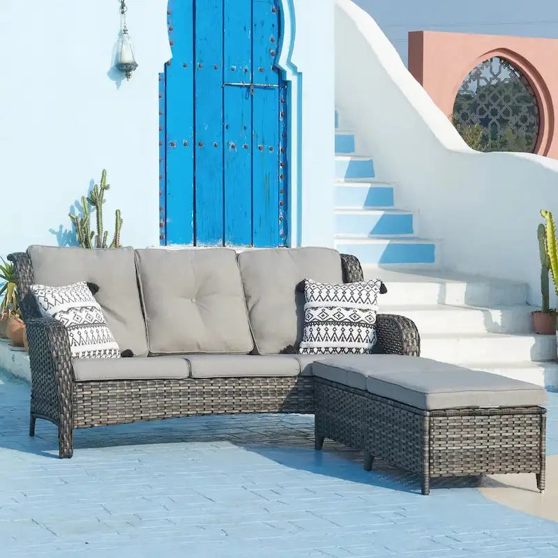 Pocassy 3-Piece Outdoor Wicker Sofa Set with Ottoman