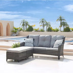 Pocassy 3-Piece Outdoor Wicker Sofa Set with Ottoman