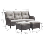 Pocassy 3-Piece Outdoor Wicker Sofa Set with Ottoman