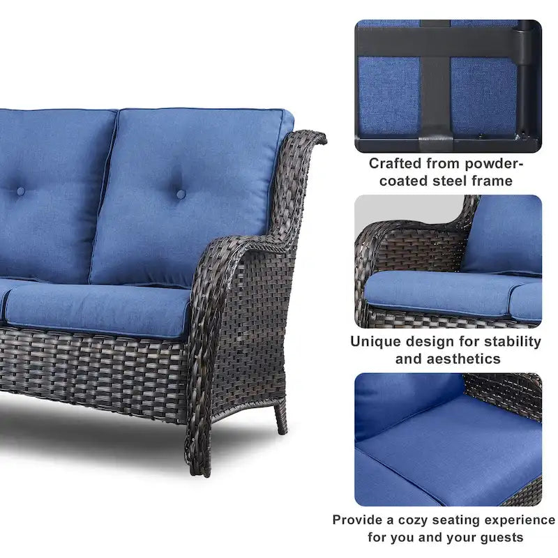 Pocassy 3-Piece Outdoor Wicker Sofa Set with Ottoman