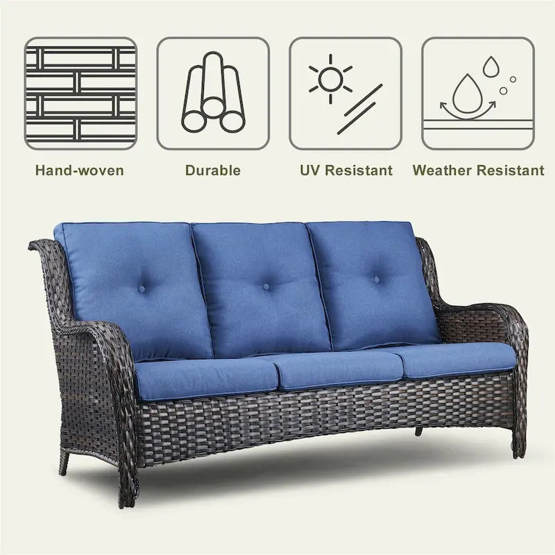 Pocassy 3-Piece Outdoor Wicker Sofa Set with Ottoman