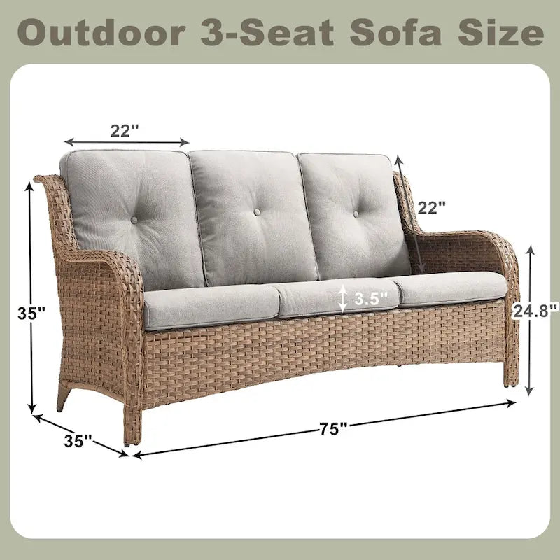 Pocassy 3-Piece Outdoor Wicker Sofa Set with Ottoman