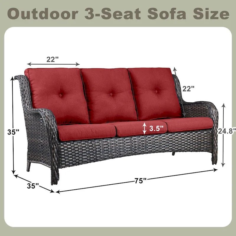 Pocassy 3-Piece Outdoor Wicker Sofa Set with Ottoman