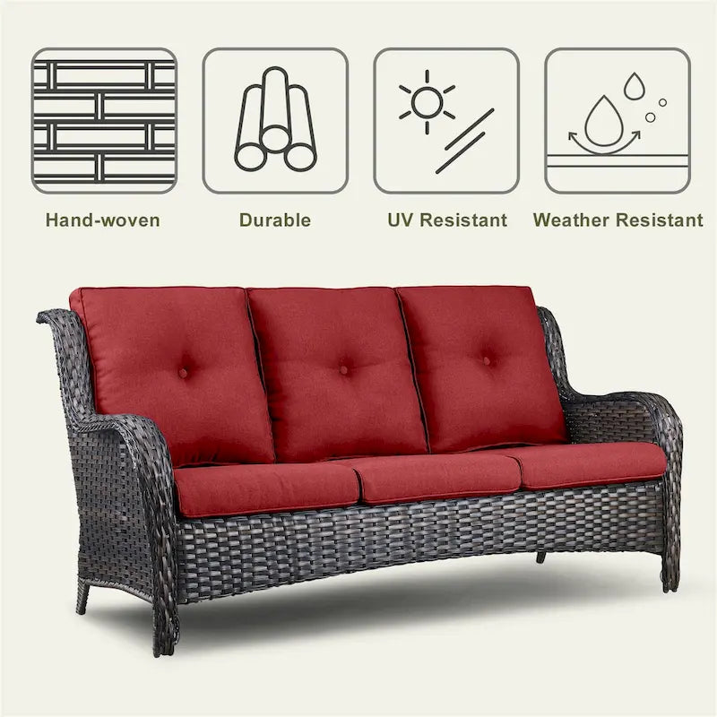 Pocassy 3-Piece Outdoor Wicker Sofa Set with Ottoman