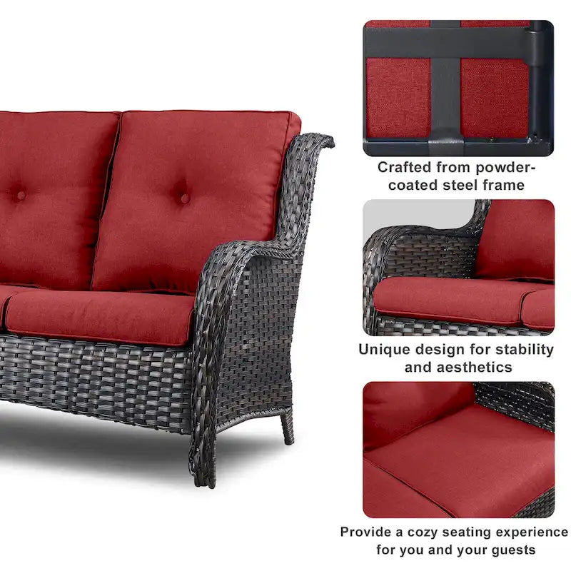 Pocassy 3-Piece Outdoor Wicker Sofa Set with Ottoman
