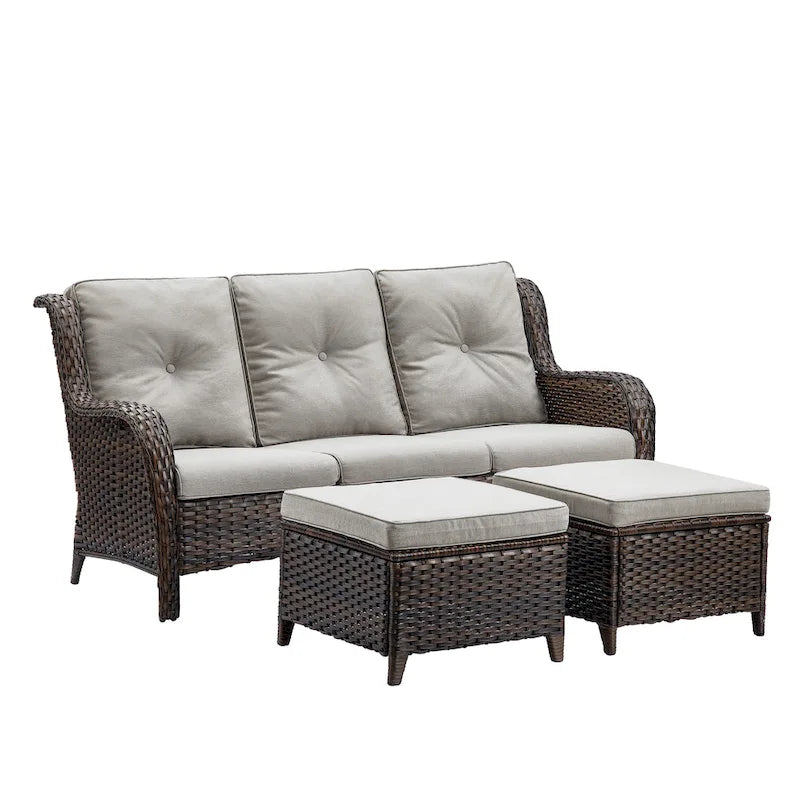 Pocassy 3-Piece Outdoor Wicker Sofa Set with Ottoman