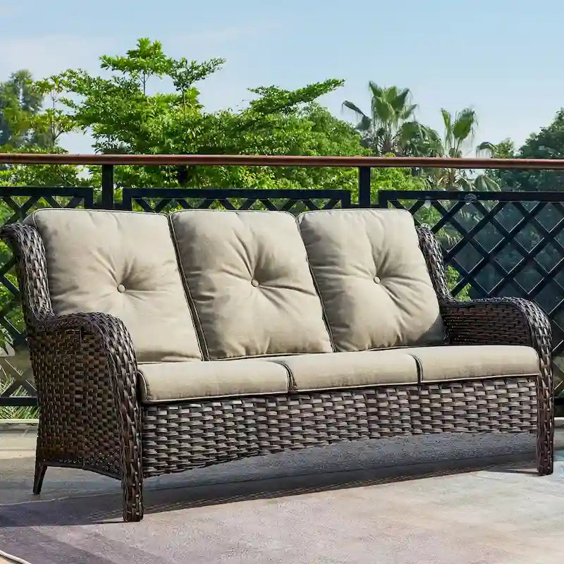 Pocassy 3-Piece Outdoor Wicker Sofa Set with Ottoman
