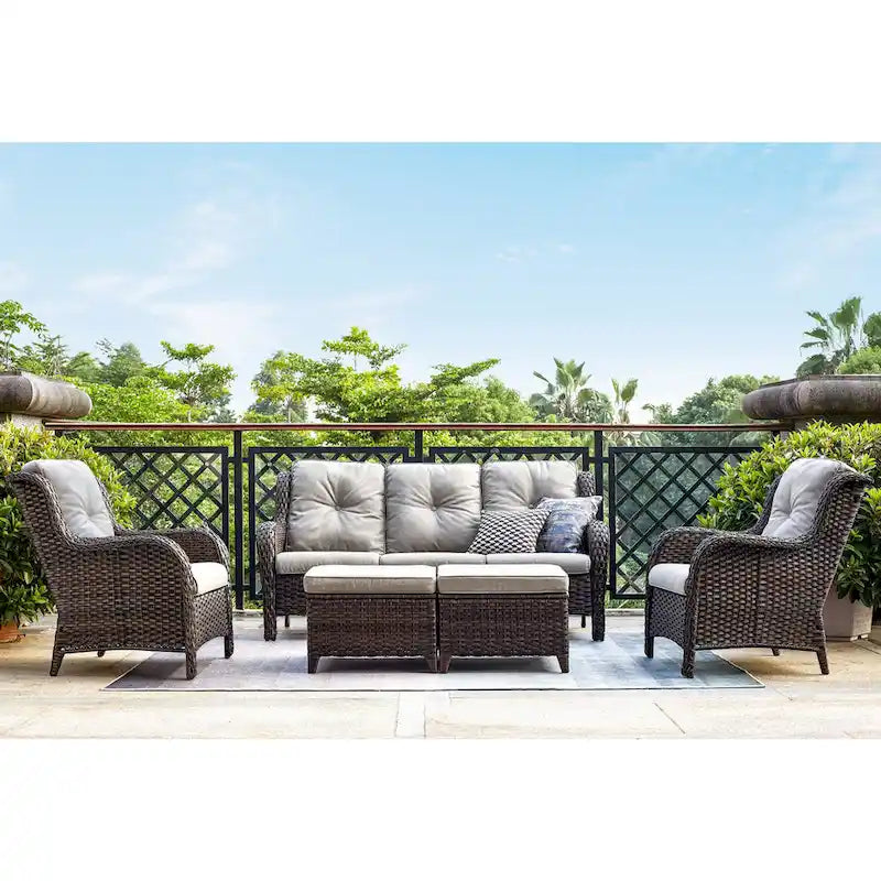 Pocassy 3-Piece Outdoor Wicker Sofa Set with Ottoman