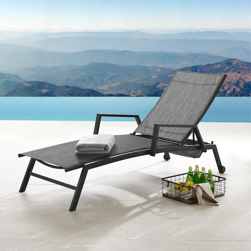 Corvus Sorrento Outdoor Sling Fabric Adjustable Chaise Lounge with Arms