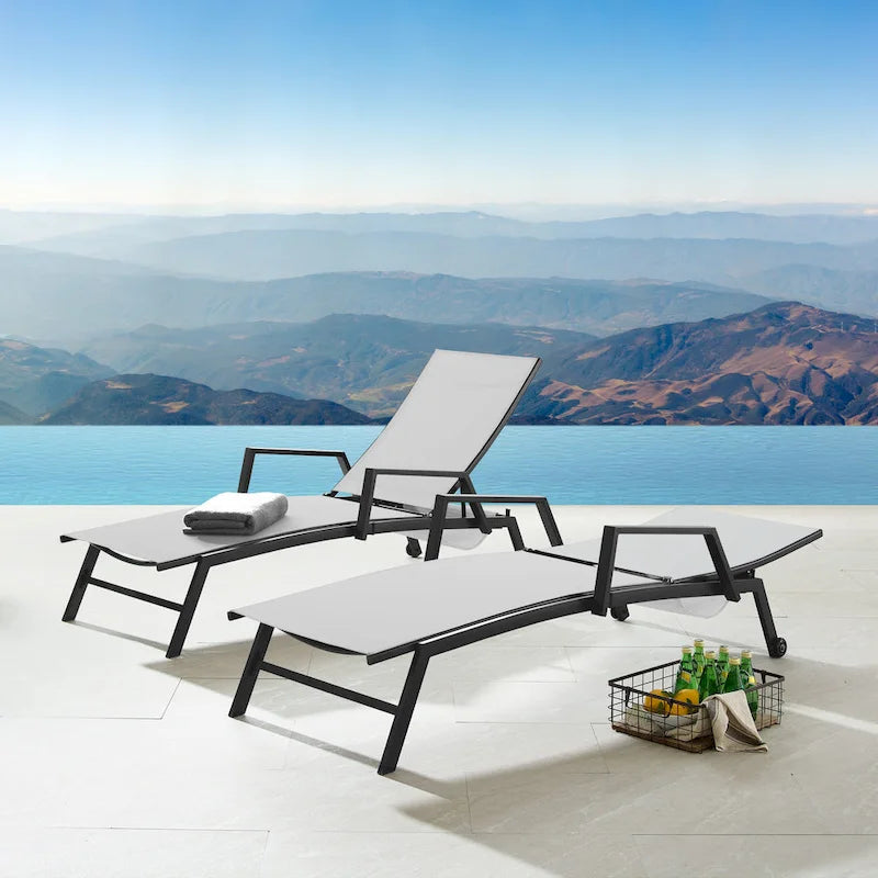 Corvus Sorrento Outdoor Sling Fabric Adjustable Chaise Lounge with Arms