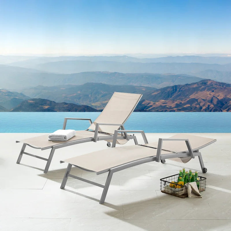 Corvus Sorrento Outdoor Sling Fabric Adjustable Chaise Lounge with Arms