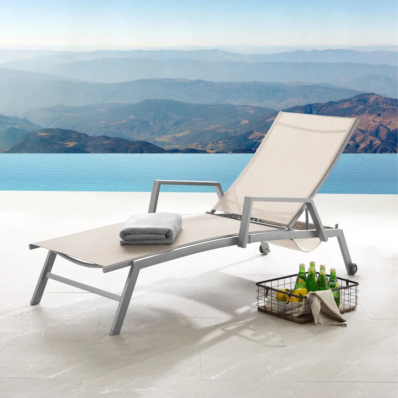 Corvus Sorrento Outdoor Sling Fabric Adjustable Chaise Lounge with Arms