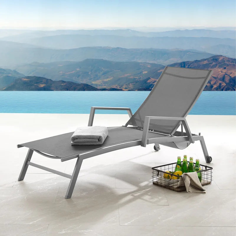 Corvus Sorrento Outdoor Sling Fabric Adjustable Chaise Lounge with Arms