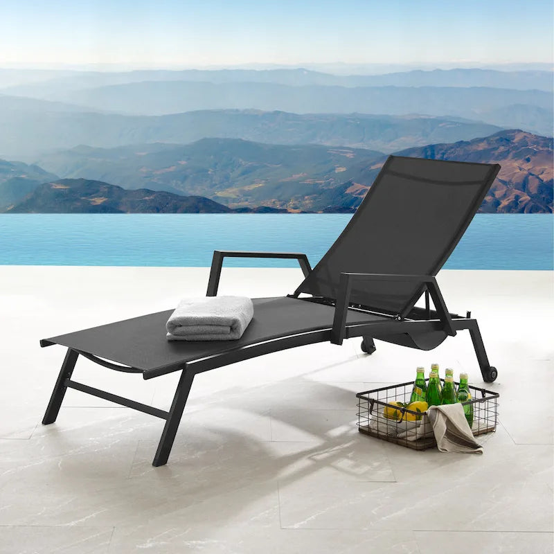 Corvus Sorrento Outdoor Sling Fabric Adjustable Chaise Lounge with Arms