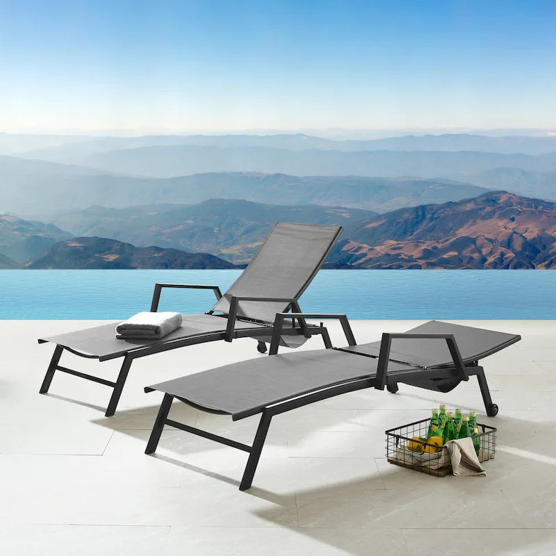 Corvus Sorrento Outdoor Sling Fabric Adjustable Chaise Lounge with Arms