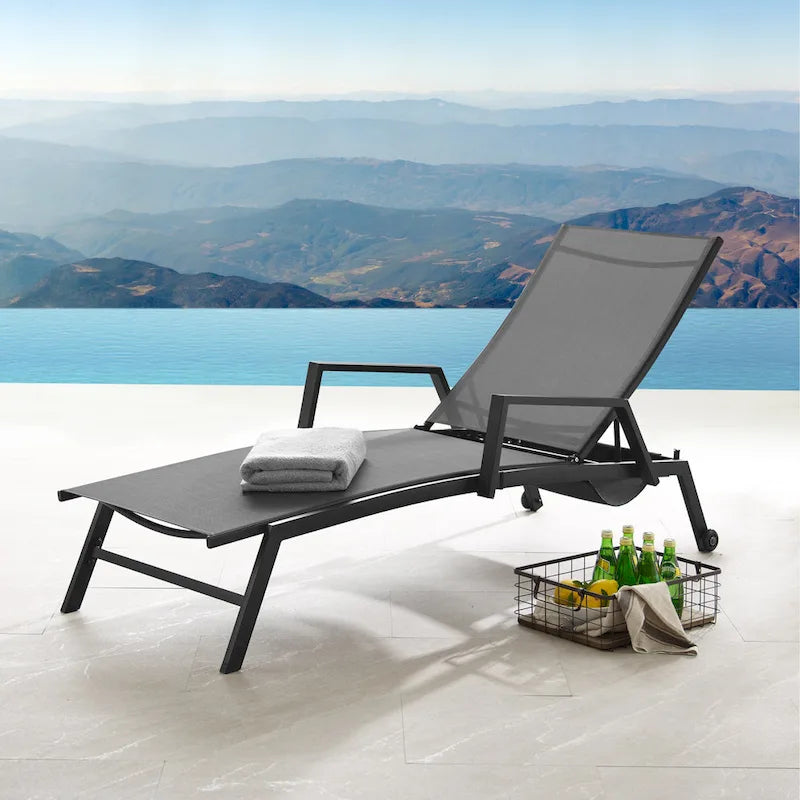 Corvus Sorrento Outdoor Sling Fabric Adjustable Chaise Lounge with Arms