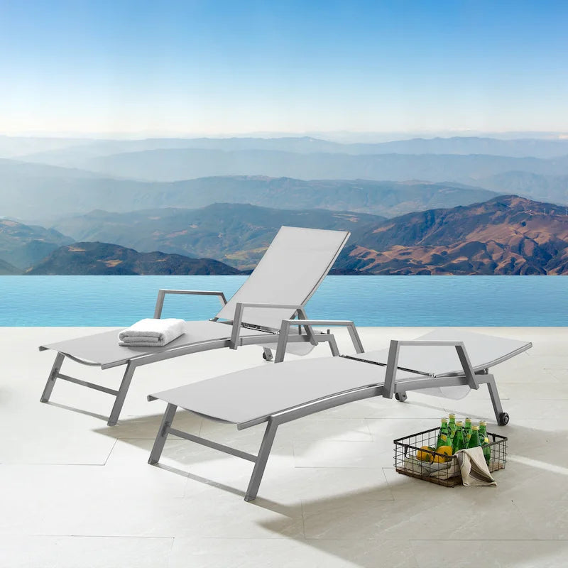 Corvus Sorrento Outdoor Sling Fabric Adjustable Chaise Lounge with Arms