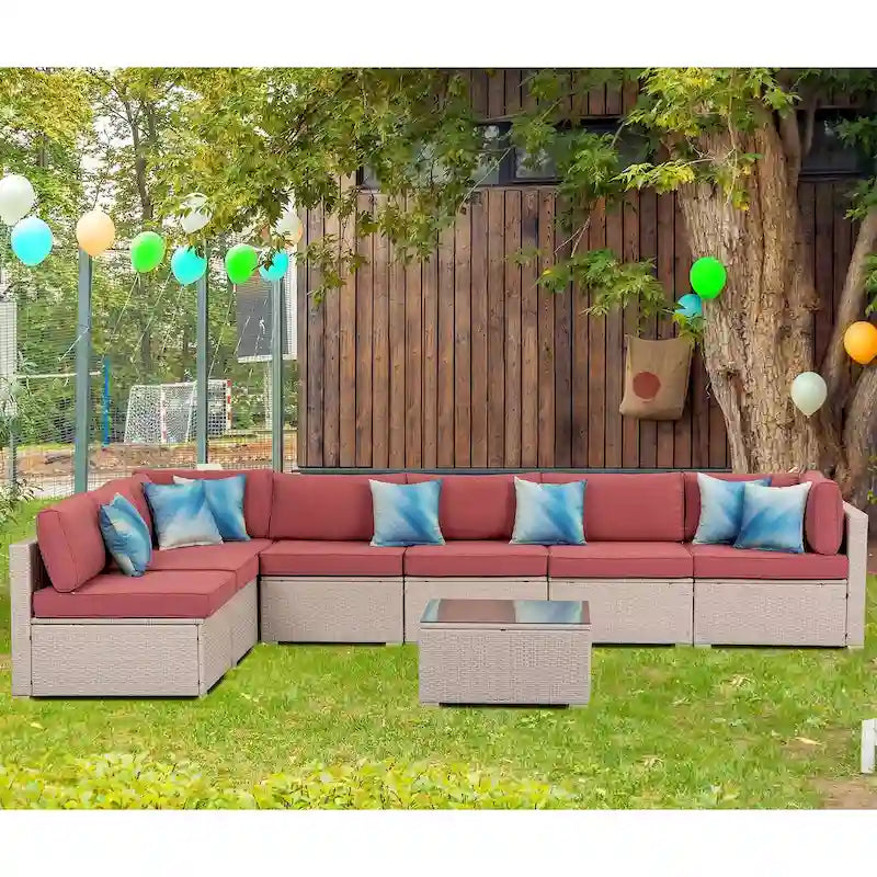 COSIEST 8-piece PE Wicker Outdoor Sectional Set with Cushions