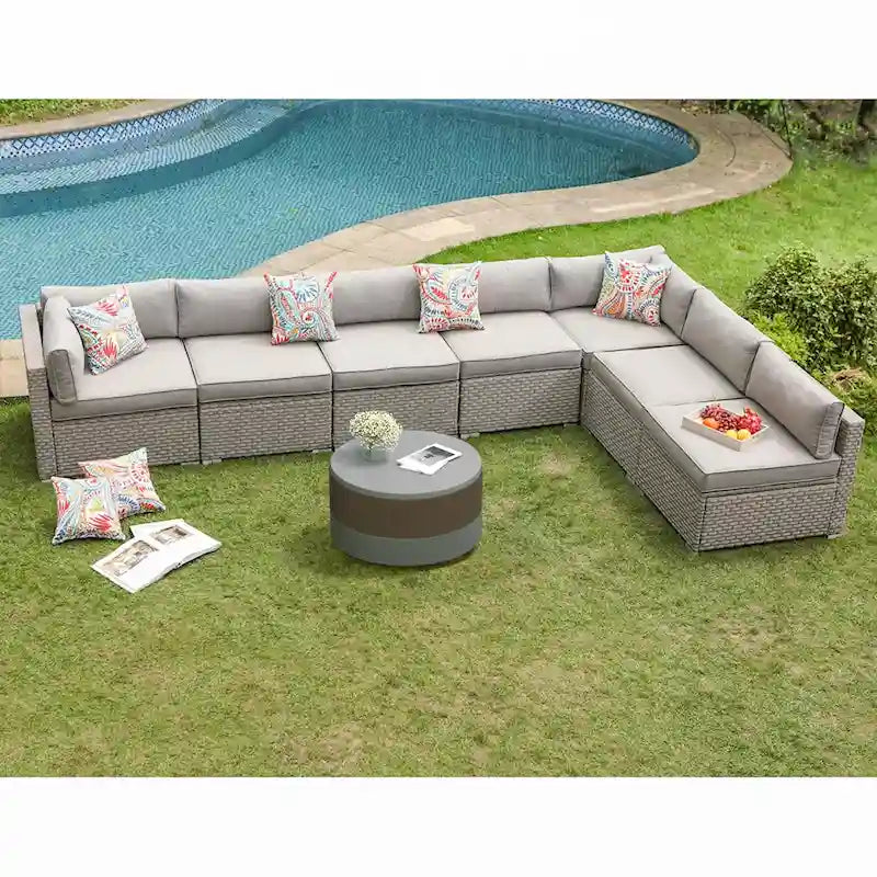 COSIEST 8-piece PE Wicker Outdoor Sectional Set with Cushions