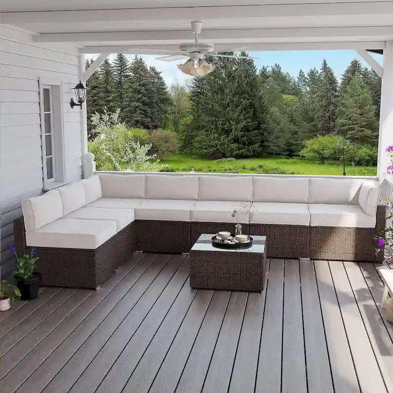 COSIEST 8-piece PE Wicker Outdoor Sectional Set with Cushions