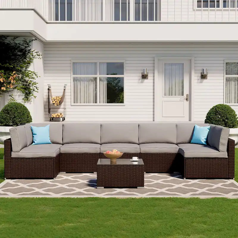 COSIEST 8-piece PE Wicker Outdoor Sectional Set with Cushions