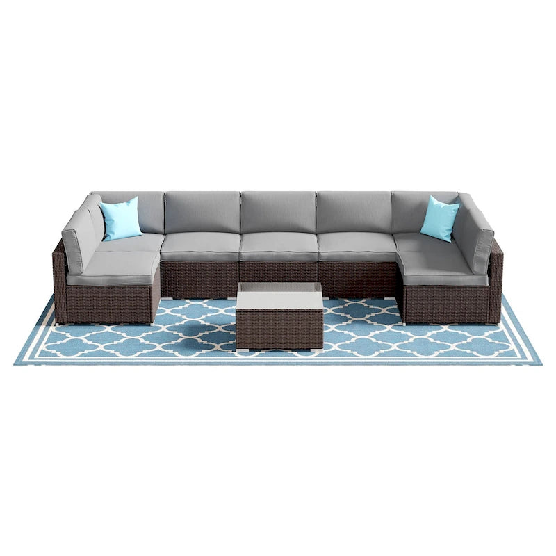 COSIEST 8-piece PE Wicker Outdoor Sectional Set with Cushions
