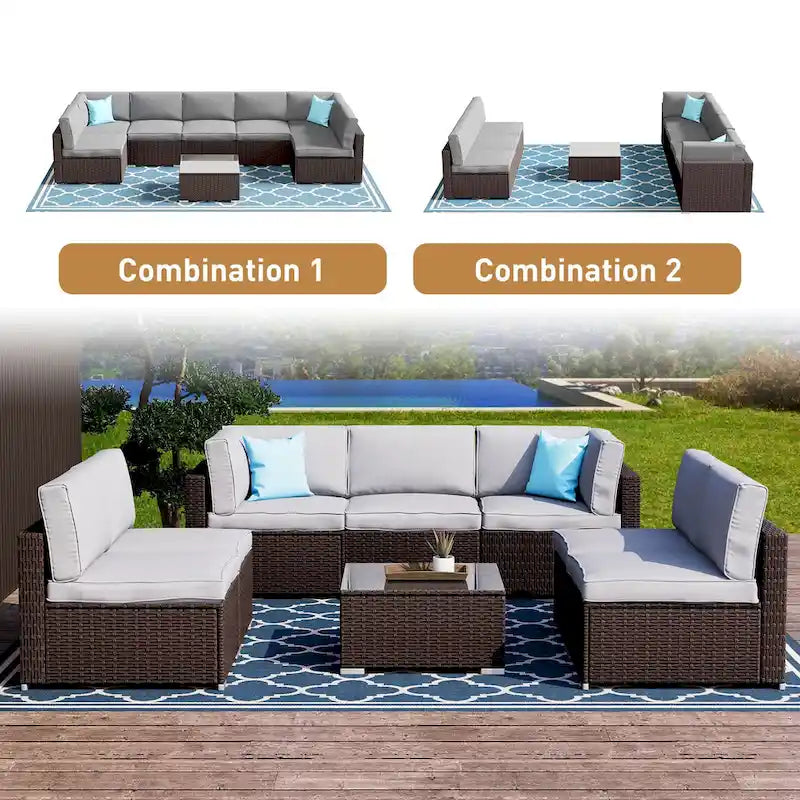 COSIEST 8-piece PE Wicker Outdoor Sectional Set with Cushions