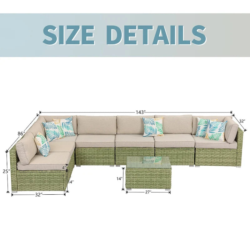 COSIEST 8-piece PE Wicker Outdoor Sectional Set with Cushions