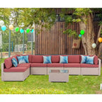 COSIEST 8-piece PE Wicker Outdoor Sectional Set with Cushions