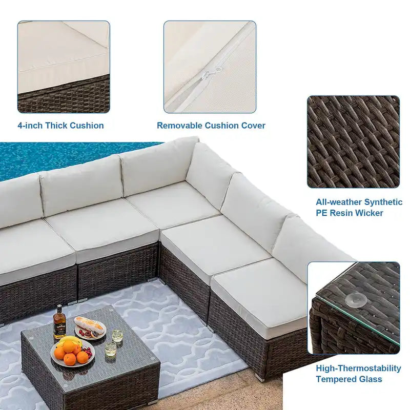 COSIEST 8-piece PE Wicker Outdoor Sectional Set with Cushions