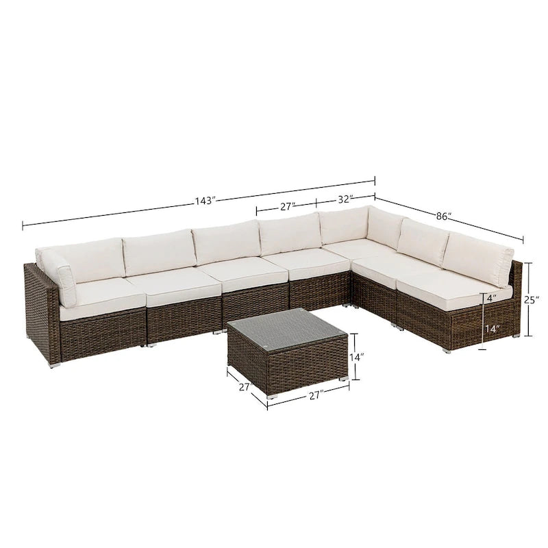 COSIEST 8-piece PE Wicker Outdoor Sectional Set with Cushions