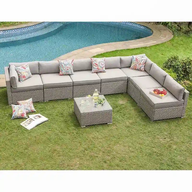 COSIEST 8-piece PE Wicker Outdoor Sectional Set with Cushions