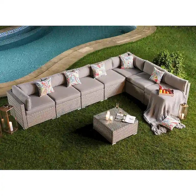 COSIEST 8-piece PE Wicker Outdoor Sectional Set with Cushions