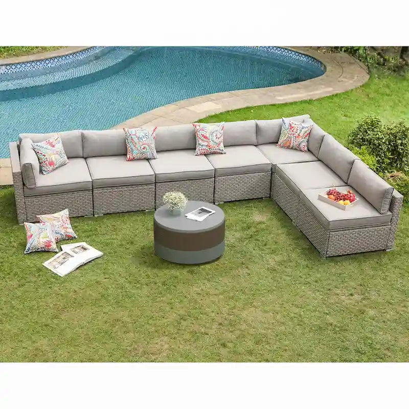 COSIEST 8-piece PE Wicker Outdoor Sectional Set with Cushions