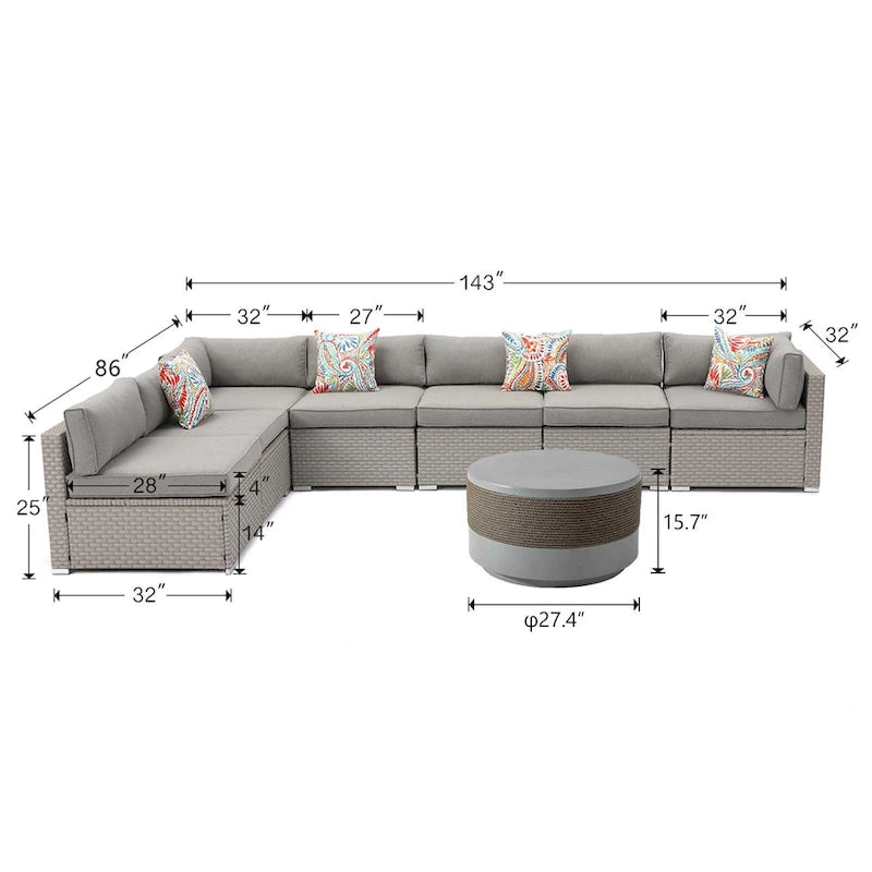 COSIEST 8-piece PE Wicker Outdoor Sectional Set with Cushions
